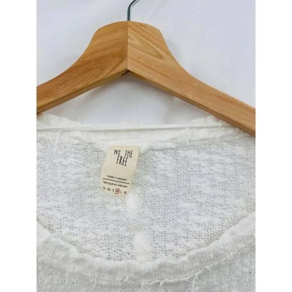 Free People white thin sheer knit raw hem oversized‎ top